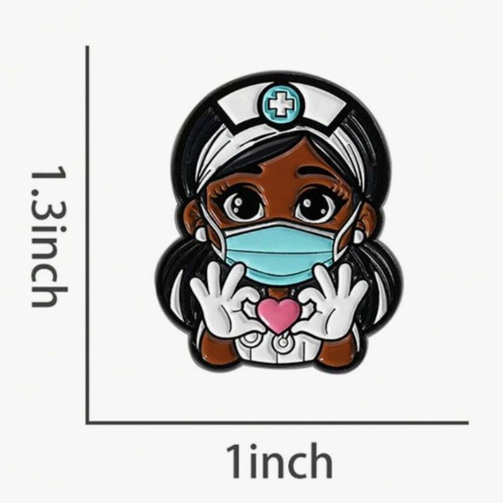 Dark Skinned Dr. or Nurse with Heart Enamel Lapel Pin Brooch BRAND-NEW & SO CUTE - Picture 3 of 4